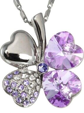 Dahlia Silver Swarovski Crystals Four Leaf Clover Pendant Necklace 18KRGP Chain